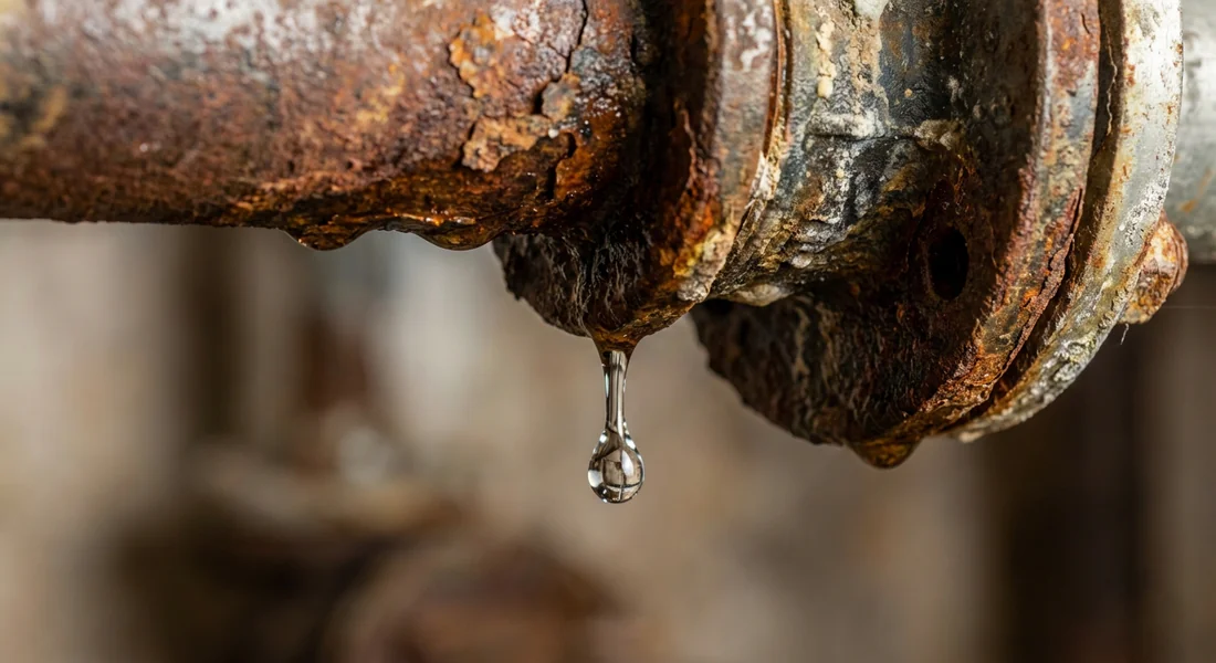 Fuite d'eau sur un raccord de tuyauterie de chauffage