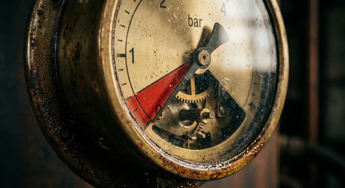 Manomètre de chaudière indiquant une pression insuffisante