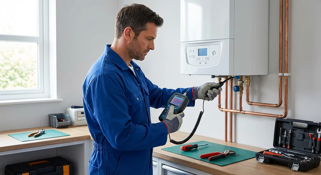 Plombier professionnel réparant une chaudière