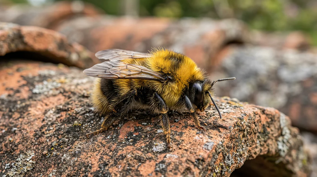 Nid de bourdon installé entre la charpente et les tuiles.