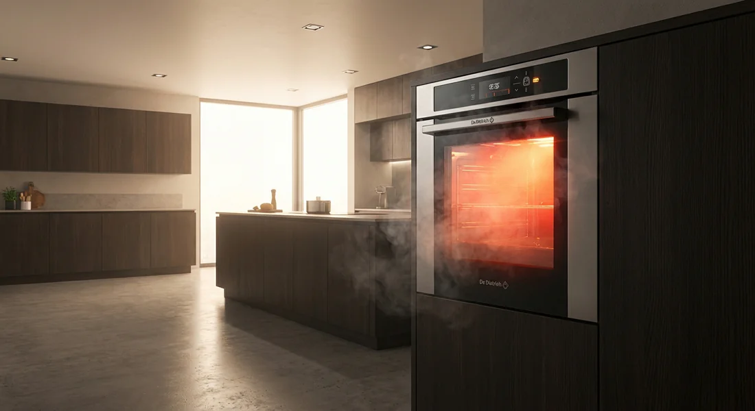 Four De Dietrich en mode pyrolyse avec sécurité de porte activée.