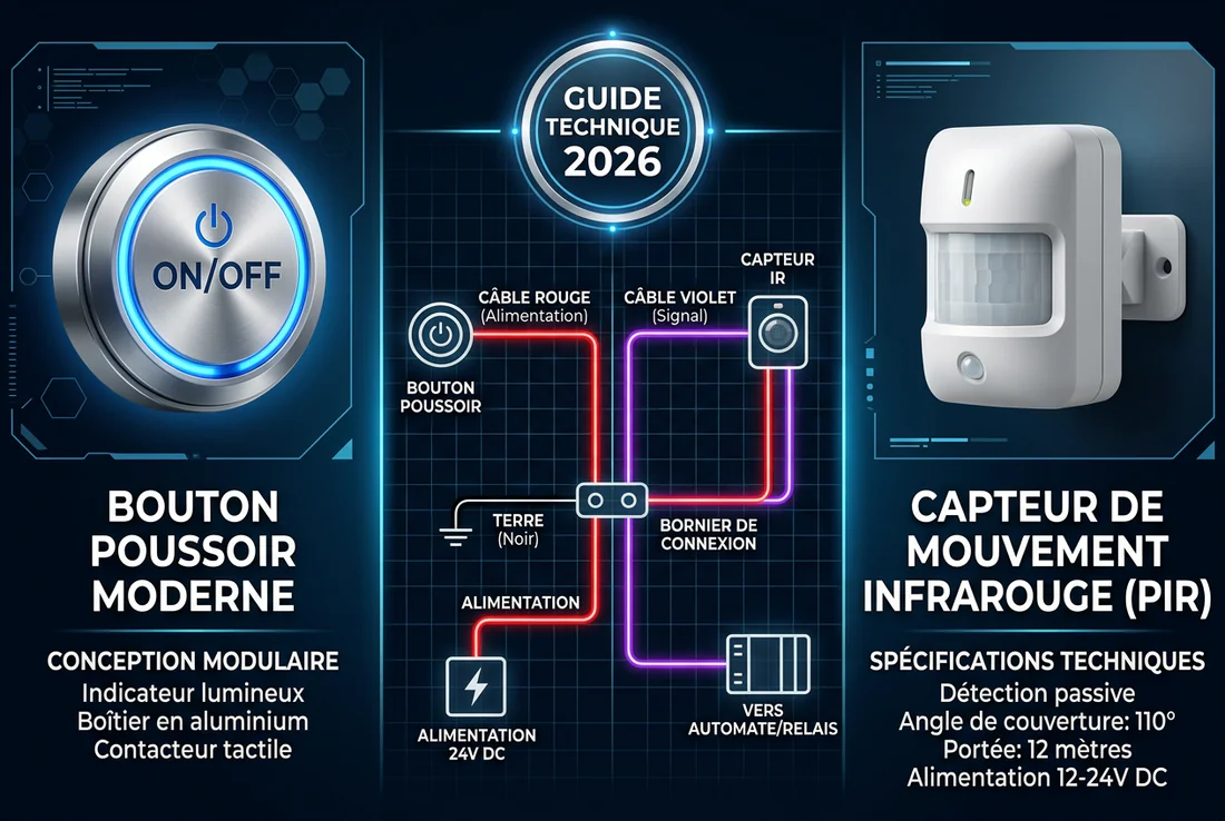 Électricien raccordant le câble violet d'un détecteur de présence