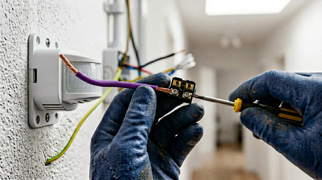 Schéma électrique détaillé pour le branchement d'un détecteur et bouton poussoir