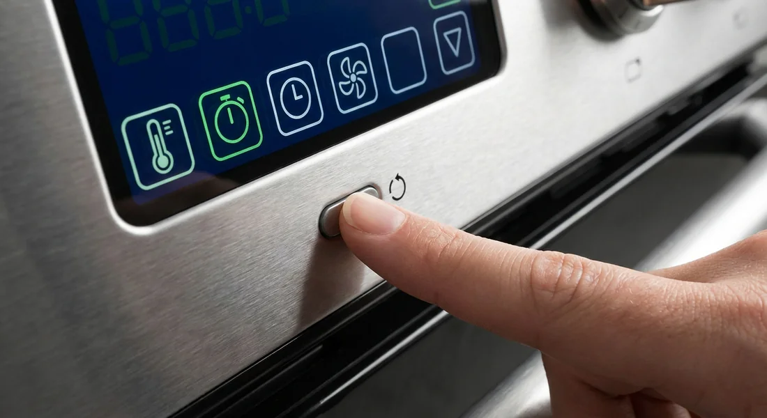 Action de réinitialisation sur le panneau de commande d'un poêle à granulés.