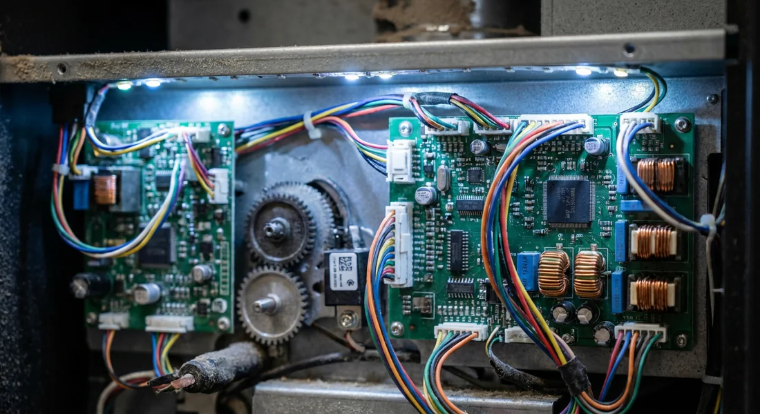 Détails des capteurs internes et composants d'un poêle Invicta Nola 8.