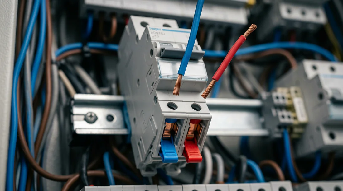 Tableau électrique résidentiel complet équipé de disjoncteurs Hager.