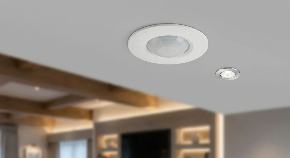 Gros plan sur un capteur de mouvement discret pour spot LED.