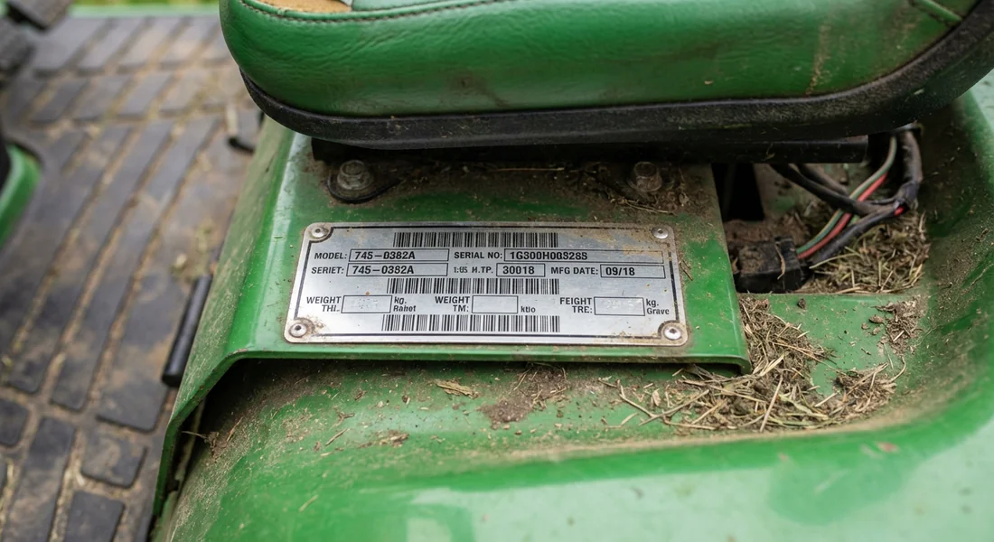 Plaque d'identification d'un tracteur tondeuse Bestgreen