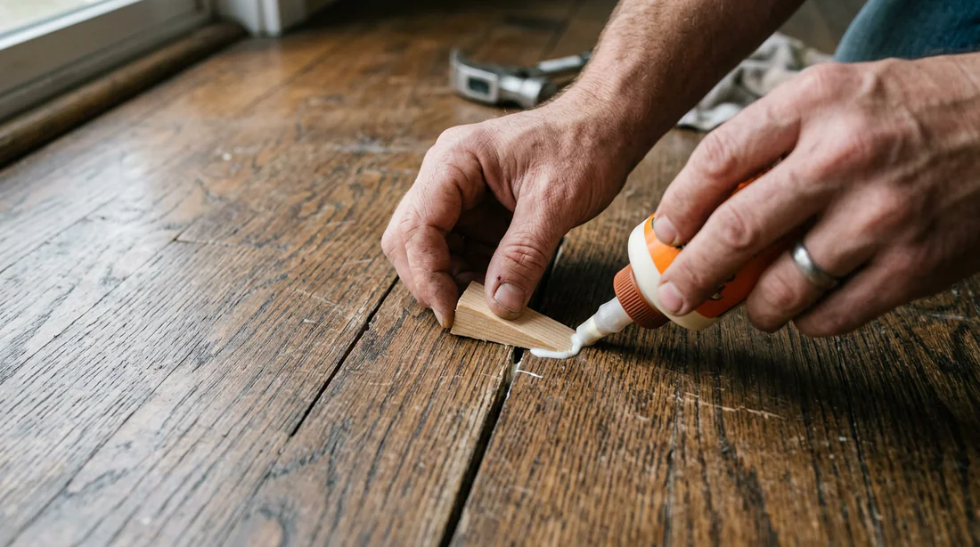 Hygromètre sur un parquet pour prévenir les mouvements du bois.