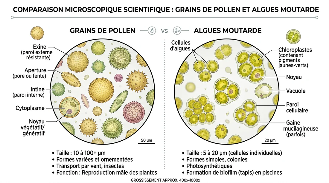 Infographie scientifique : pollen vs algue moutarde