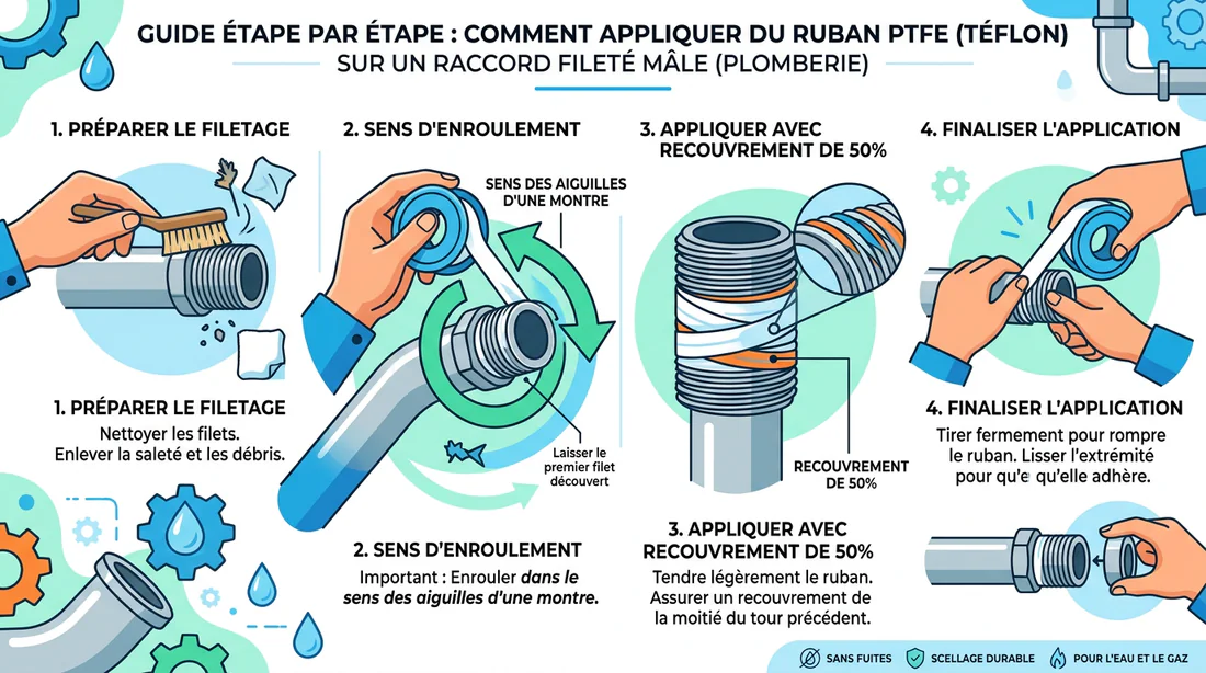Schéma explicatif de la pose du ruban téflon