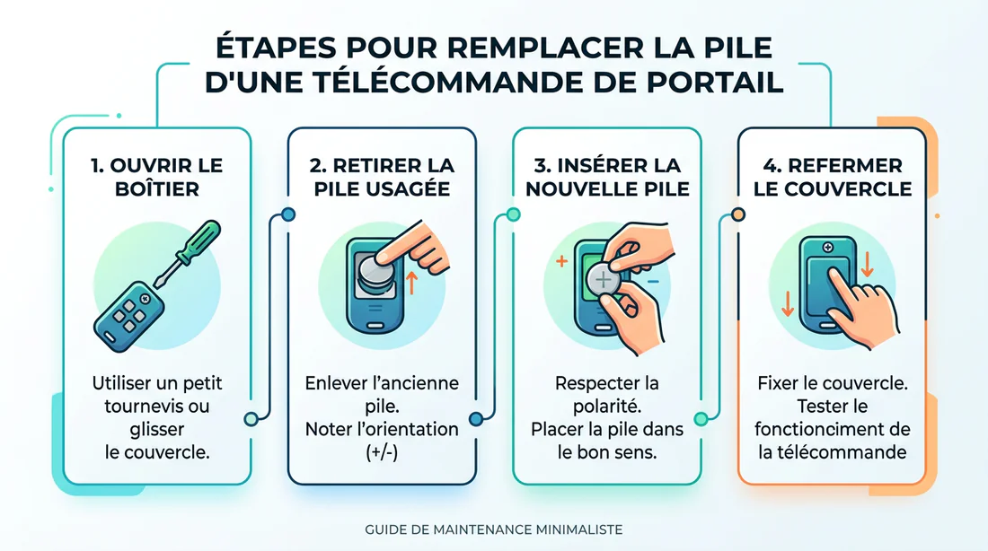Infographie des étapes de remplacement de pile