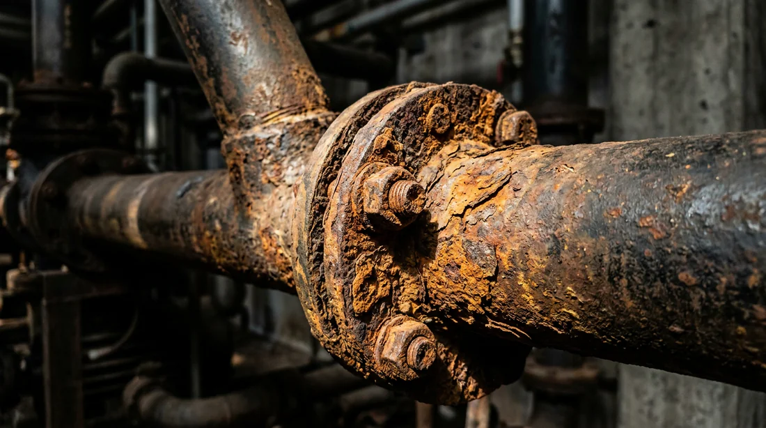 Détail de corrosion galvanique sur un raccord métallique