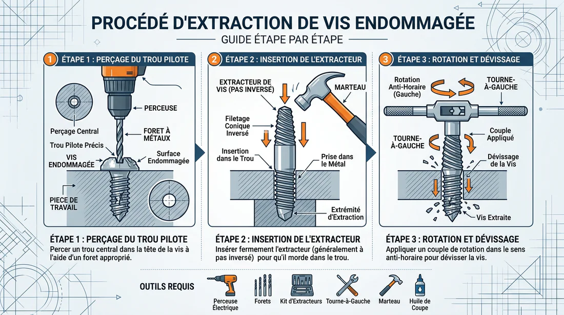 Schéma technique d'extraction de vis