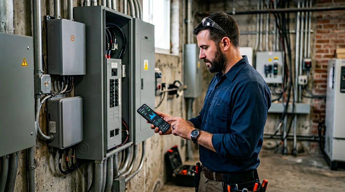Technicien utilisant l'application Enphase pour diagnostiquer une erreur