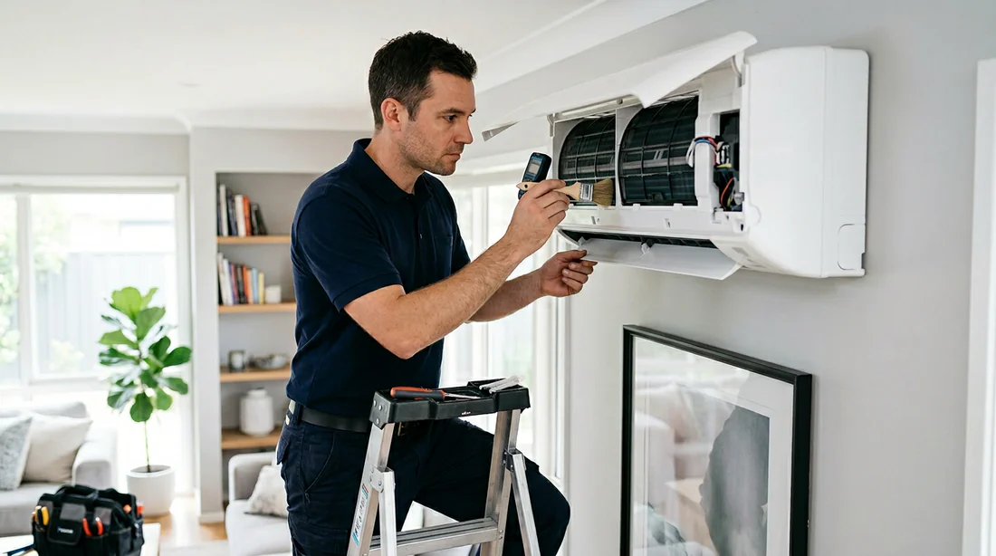 Technicien effectuant la maintenance d'un climatiseur Daikin