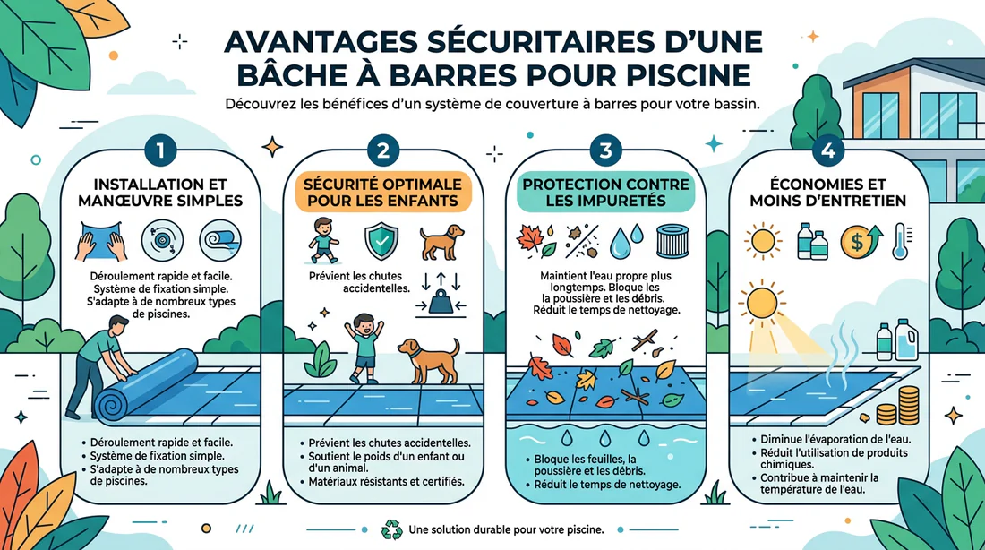 Infographie sur les avantages sécuritaires de la bâche à barres