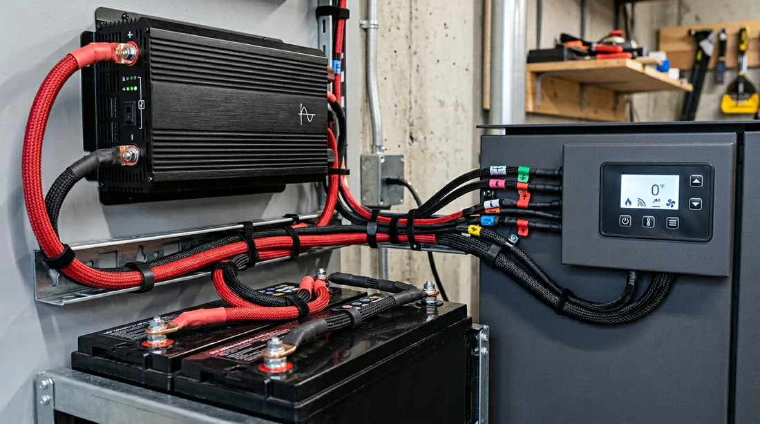 Détail technique du branchement de l'onduleur sur le poêle MCZ