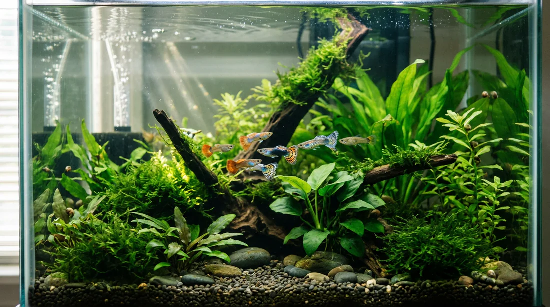 Aquarium planté idéal pour élever des guppys