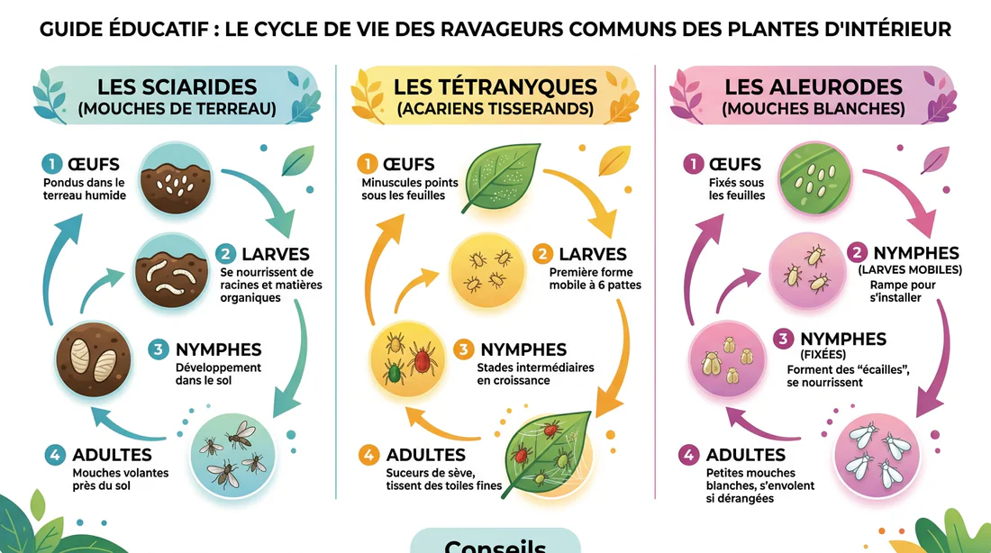 Infographie explicative sur les nuisibles des plantes d'intérieur