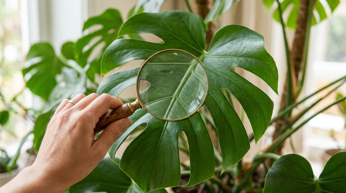 Inspection des feuilles d'une plante d'intérieur pour détecter des fourmis