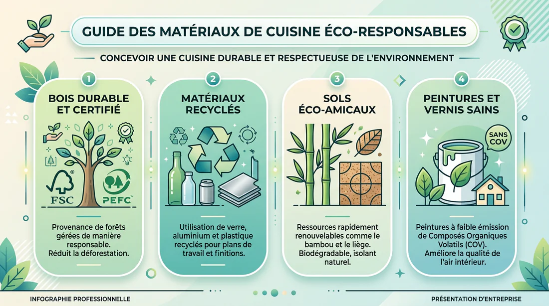 Infographie sur les matériaux écologiques utilisés par Mobalpa