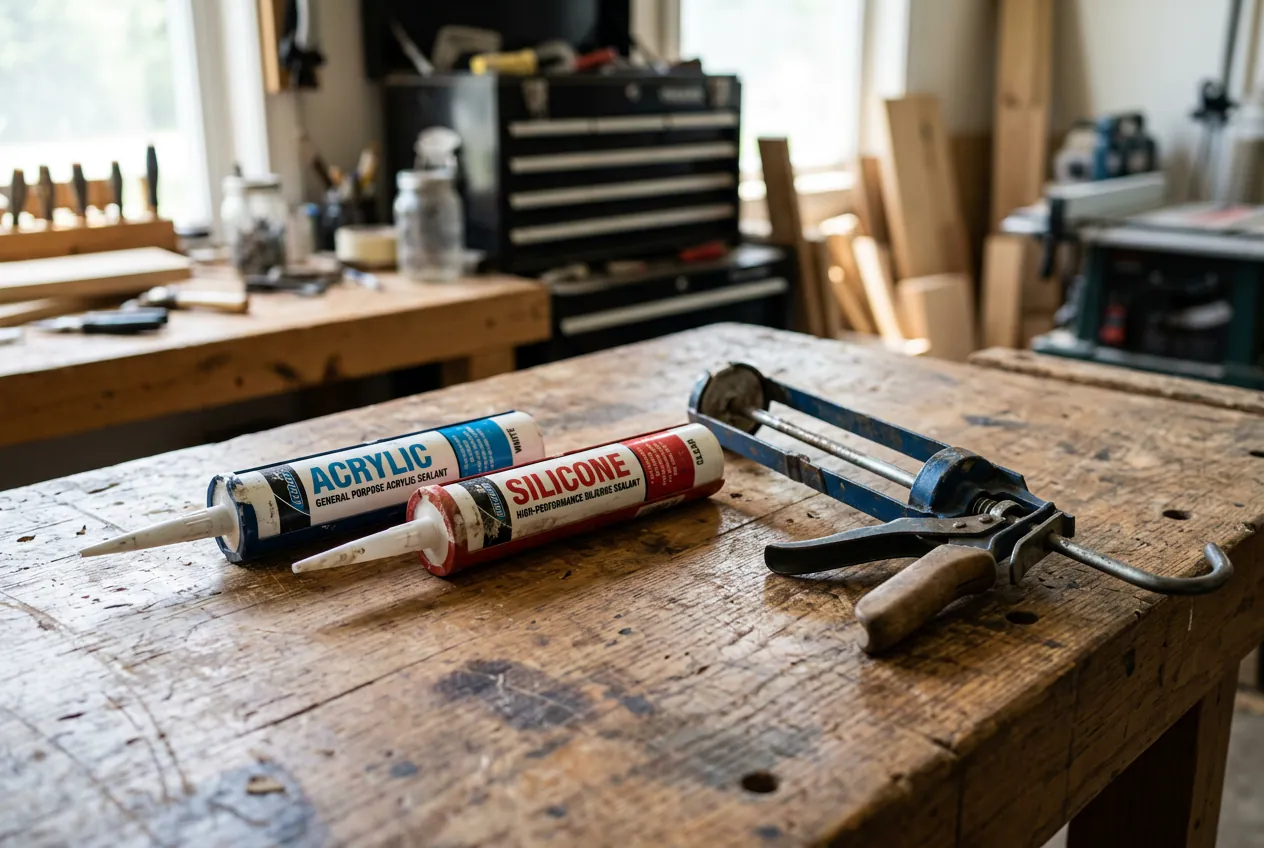 Comparaison entre une cartouche de joint acrylique et une cartouche de silicone pour les travaux de peinture.