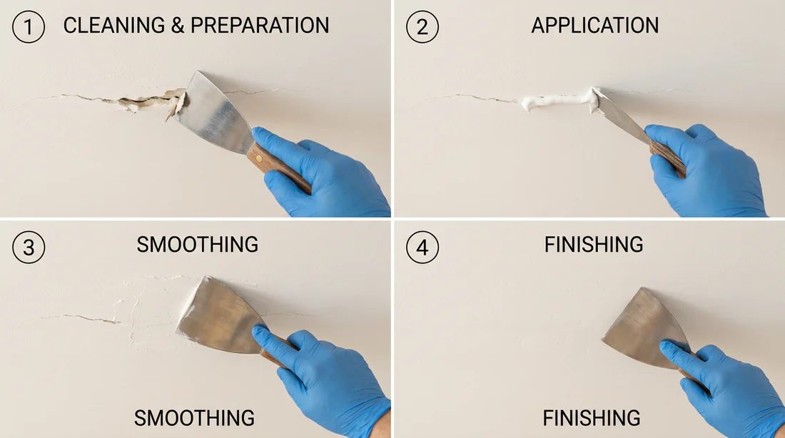 Technique d'application de l'enduit sur une fissure au plafond