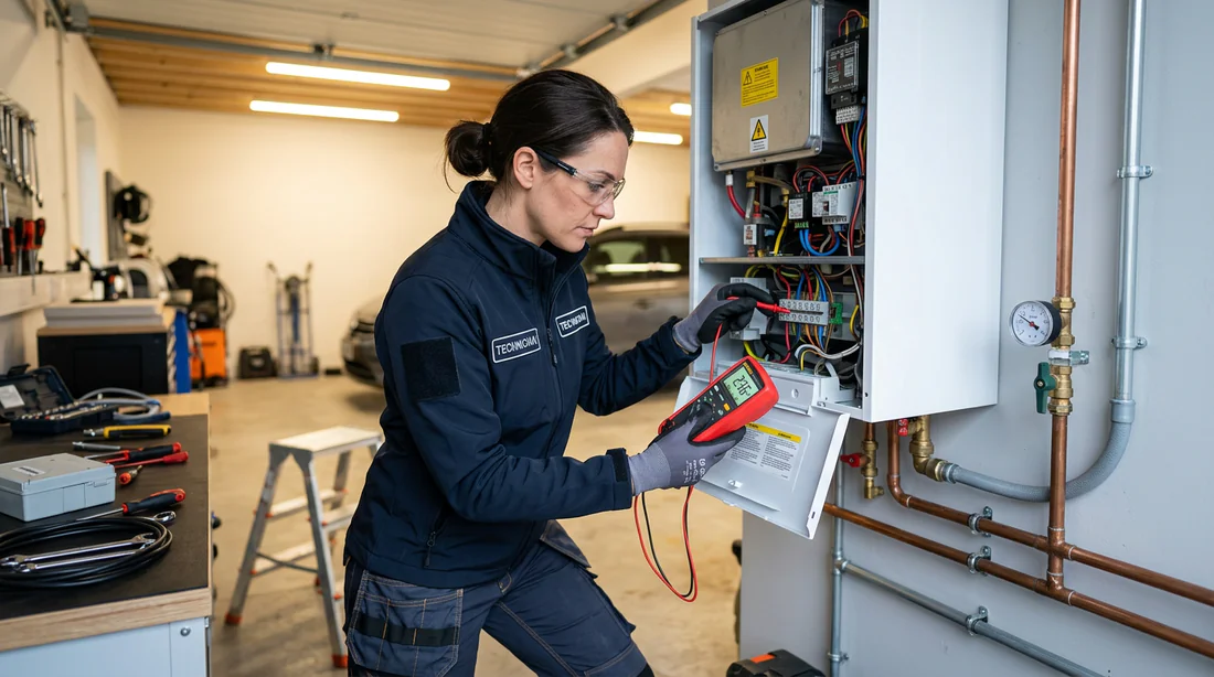 Technicien effectuant la maintenance d'une chaudière électrique