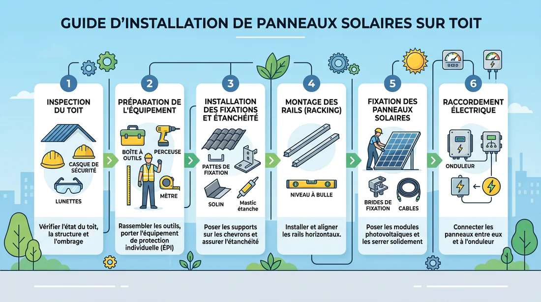 Infographie des étapes d'installation de panneaux solaires