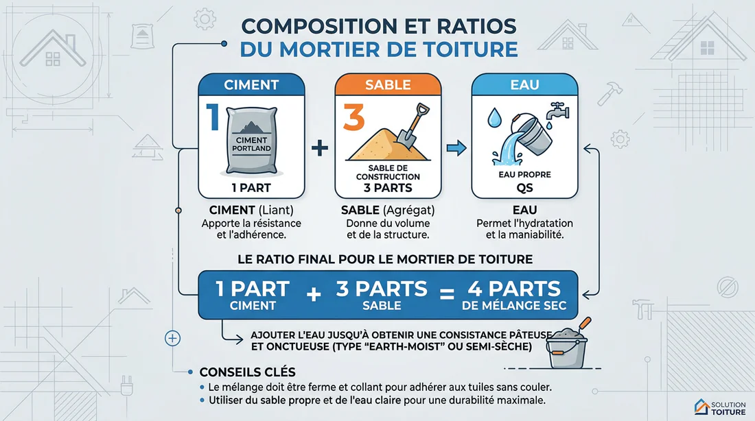 Schéma explicatif de la composition du mortier pour tuiles
