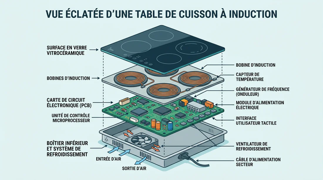 Schéma technique des composants d'une plaque à induction