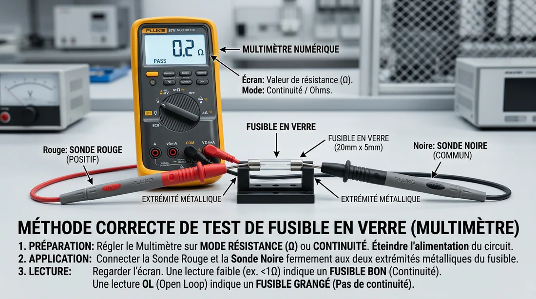 Test de continuité d'un fusible avec un multimètre