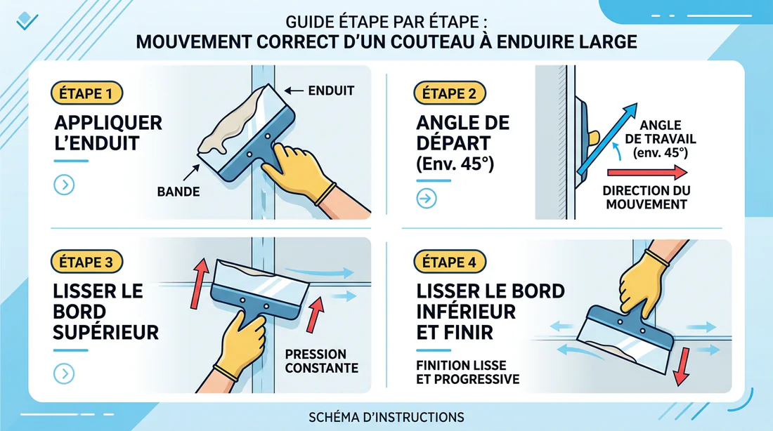 Illustration des gestes techniques pour appliquer l'enduit sans trace