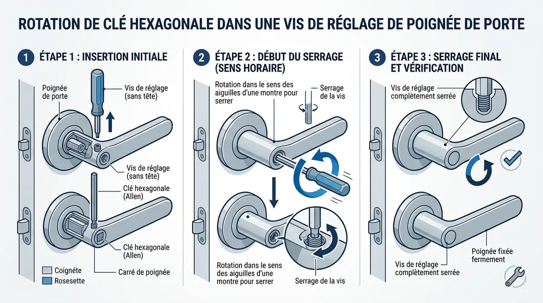 Schéma technique du serrage d'une vis de poignée