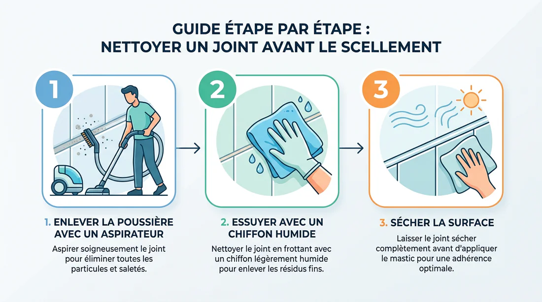 Étapes de préparation du support avant joint acrylique