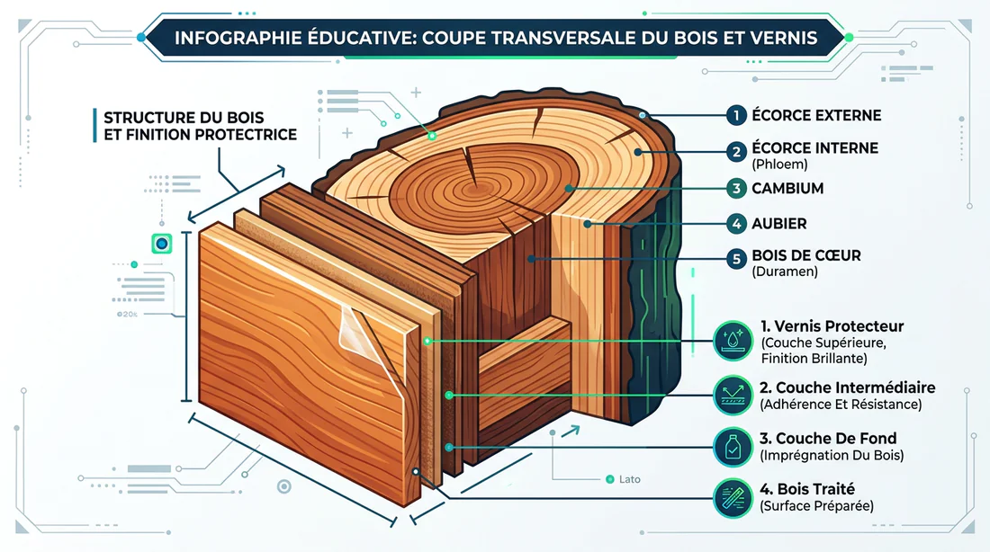 Schéma technique de la protection du vernis sur le bois