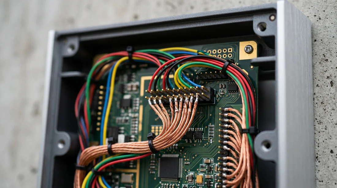 Détail des composants internes d'un boîtier d'interphone