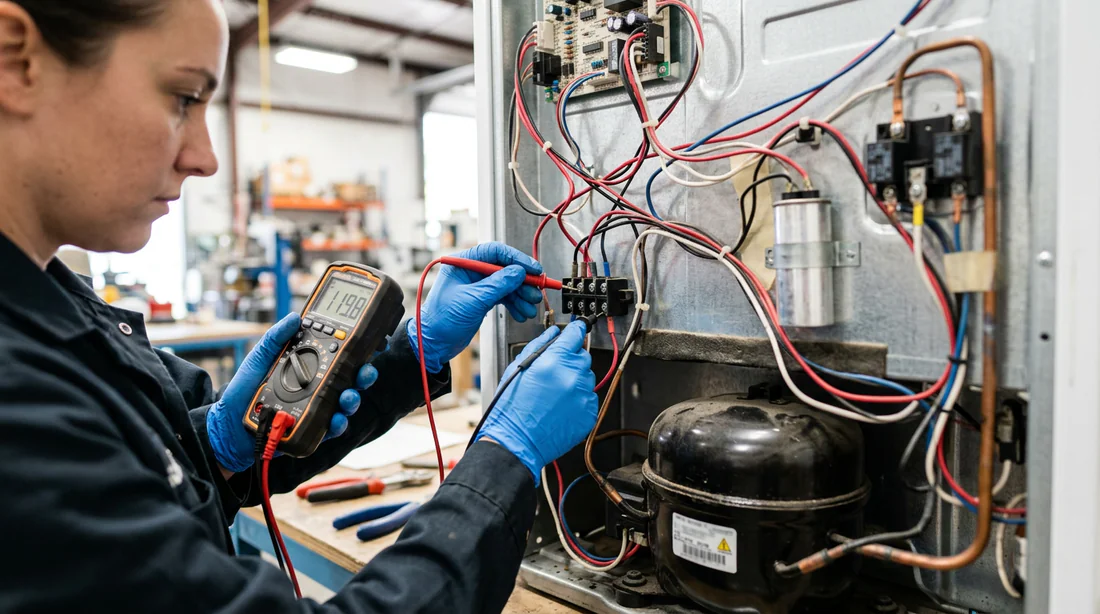 Technicien réparant un réfrigérateur Samsung