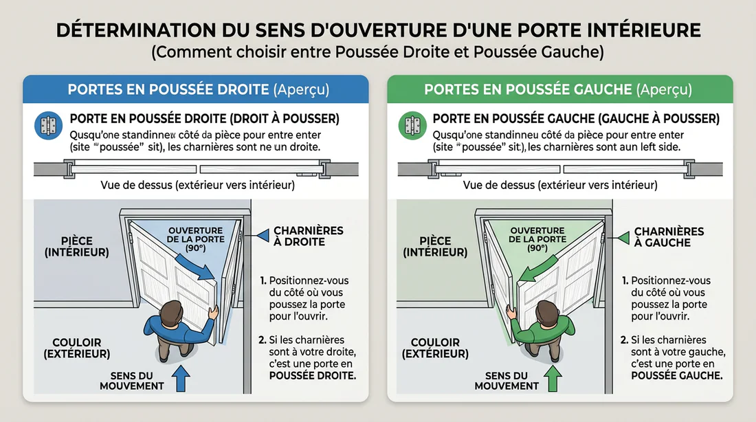 Schéma explicatif pour déterminer le sens d'ouverture d'une porte d'intérieur