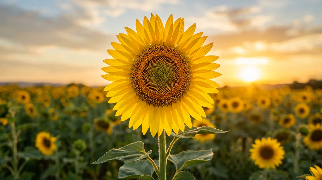 Tournesol éclatant orienté vers le soleil couchant en plein été