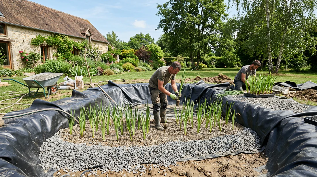 Étapes d'installation d'un bassin de phytoépuration individuel dans un jardin