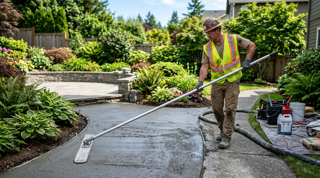 Lissage de la surface de béton frais sur un chantier de terrassement