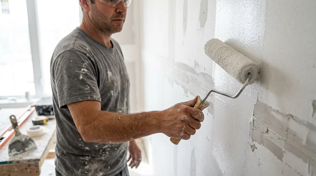 Préparation d'un mur en placo avec l'application d'une sous-couche d'impression.