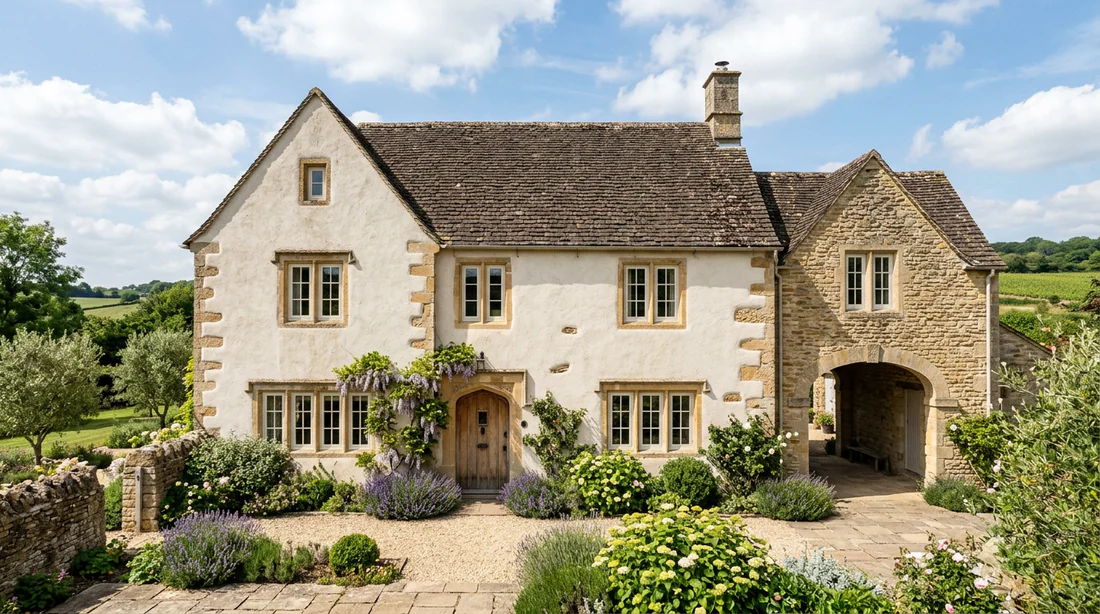 Façade de maison rénovée avec un enduit traditionnel à la chaux