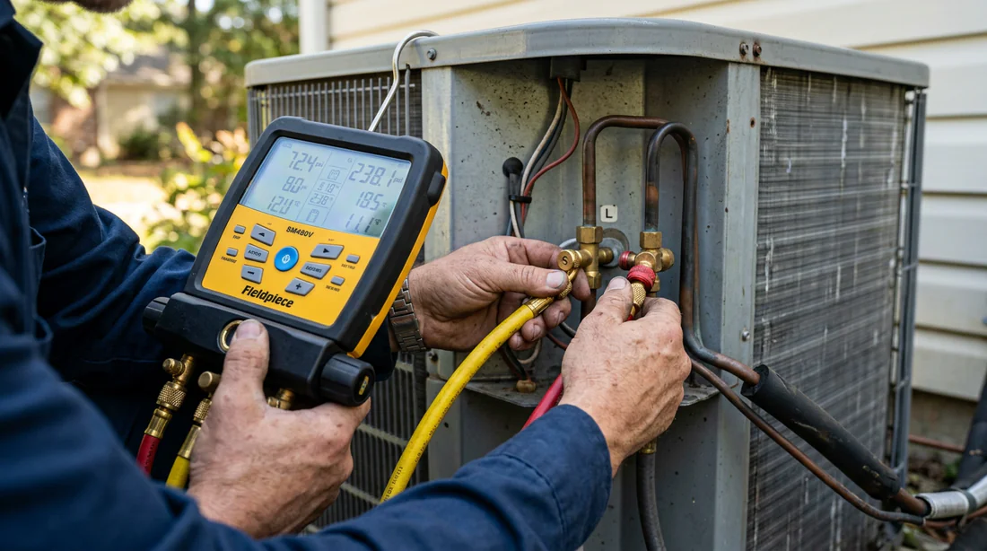 Mesure de la pression et du fluide frigorigène sur une pompe à chaleur
