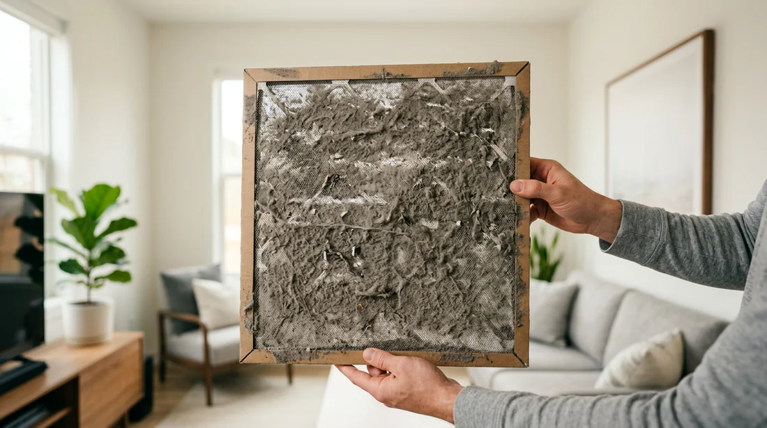 Filtre à air encrassé d'une unité intérieure de pompe à chaleur