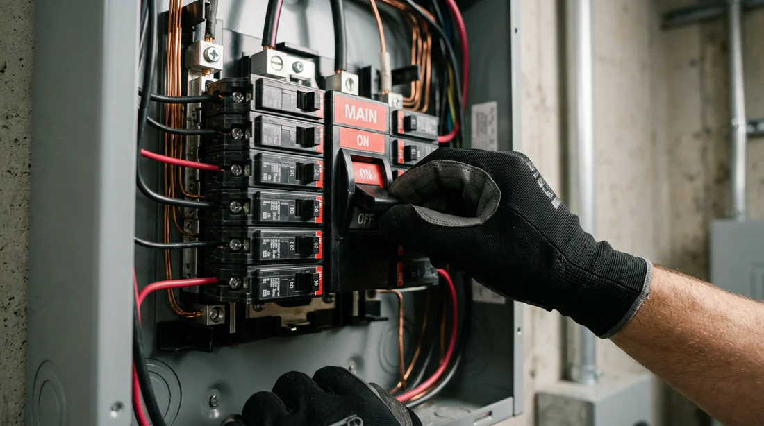Coupure de l'alimentation électrique au disjoncteur général avant raccordement