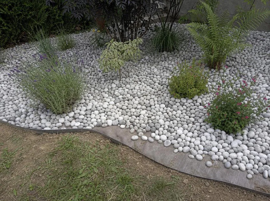 Massif aménagé avec galets décoratifs