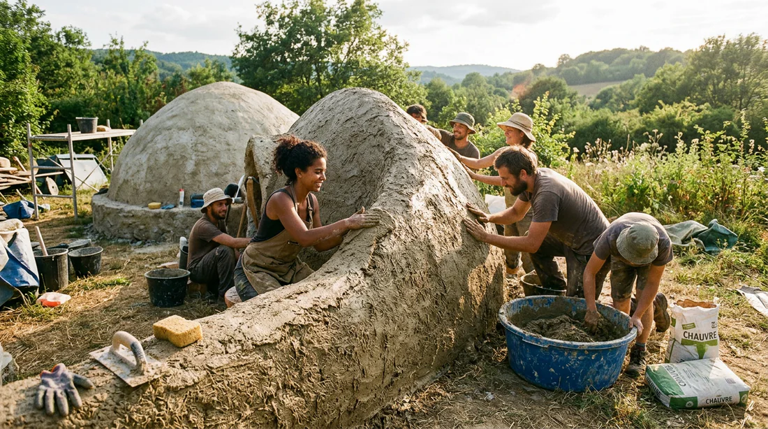Chantier participatif de sculpture d'un dôme en Kerterre